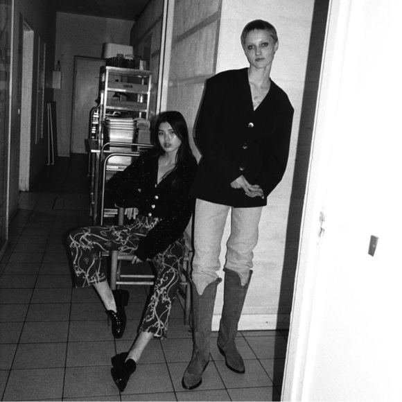 GANNI 90s Baroque Logo Print Denim High Rise Cropped Bootcut Flare Leg Jeans 26 - Picture 9 of 16